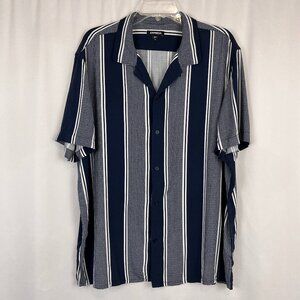 Vintage Express Shirt Mens XL Vertical Stripe Button Up Short Sleeve Rayon Top